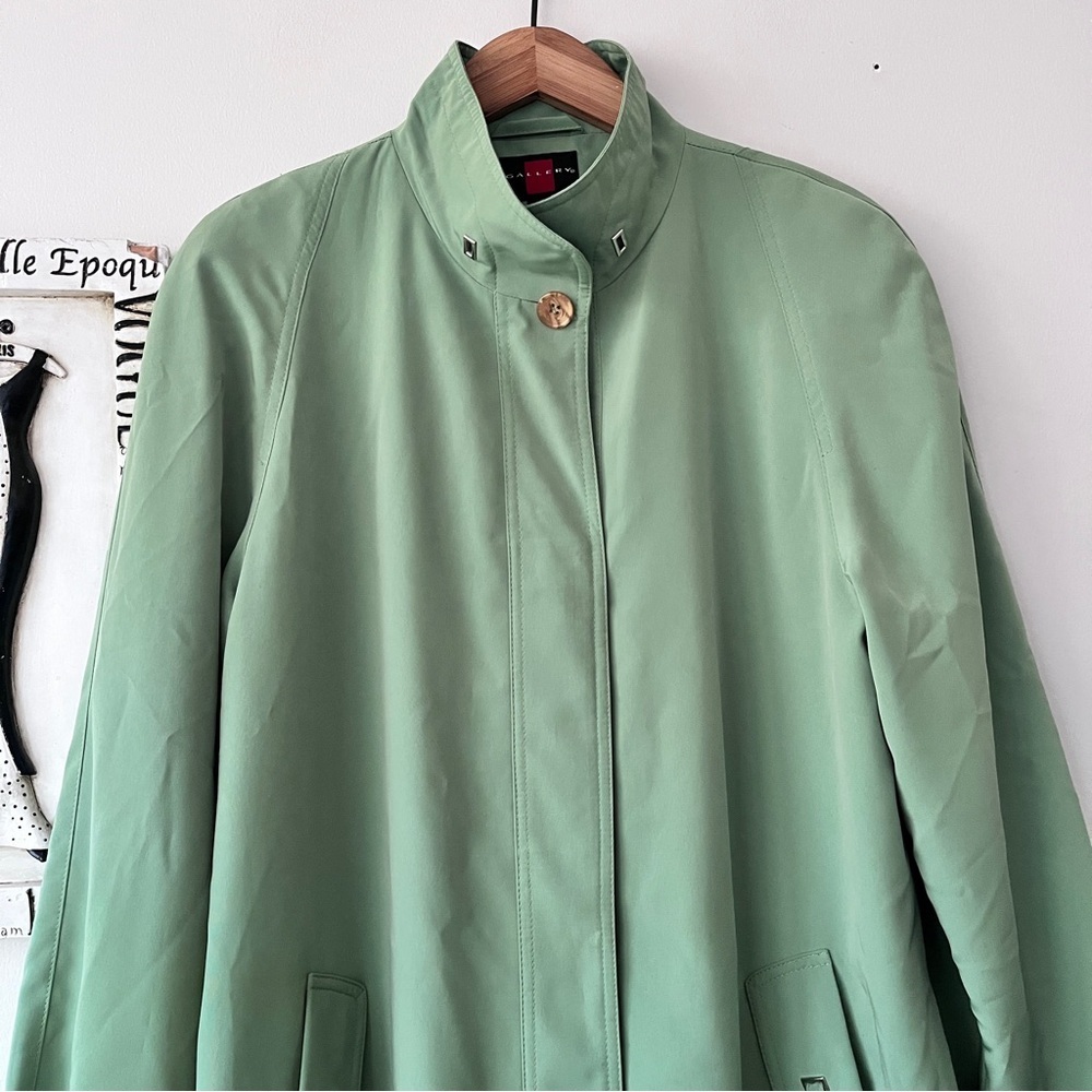 Vintage Gallery Spring Women's Classic Grandma Green Trench Coat Size L - Picture 2 of 8